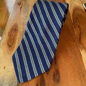 Vintage Liberty of London Mens Tie, Navy Blue Striped w/gold Accents, Silk